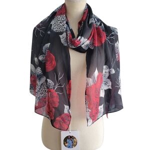 Anuschka Printed Oblong Enigmatic Leopard Chiffon Scarf Wrap Roses